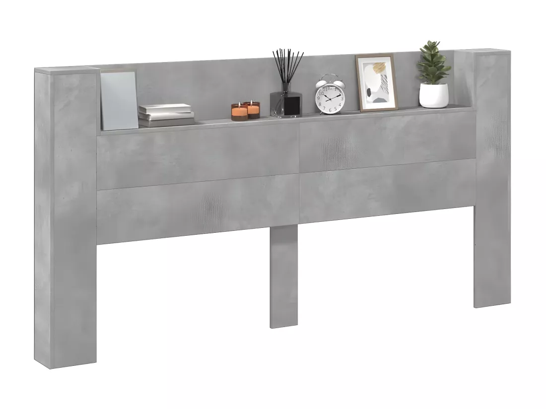 Armoire tête de lit avec LED gris béton 180x16,5x103,5 cm