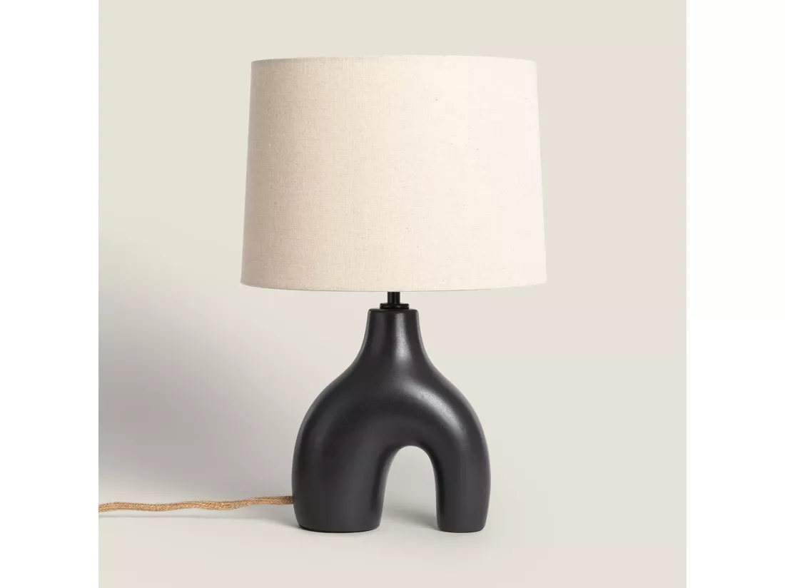 Lampe à Poser Céramique et Lin Ginger Noir