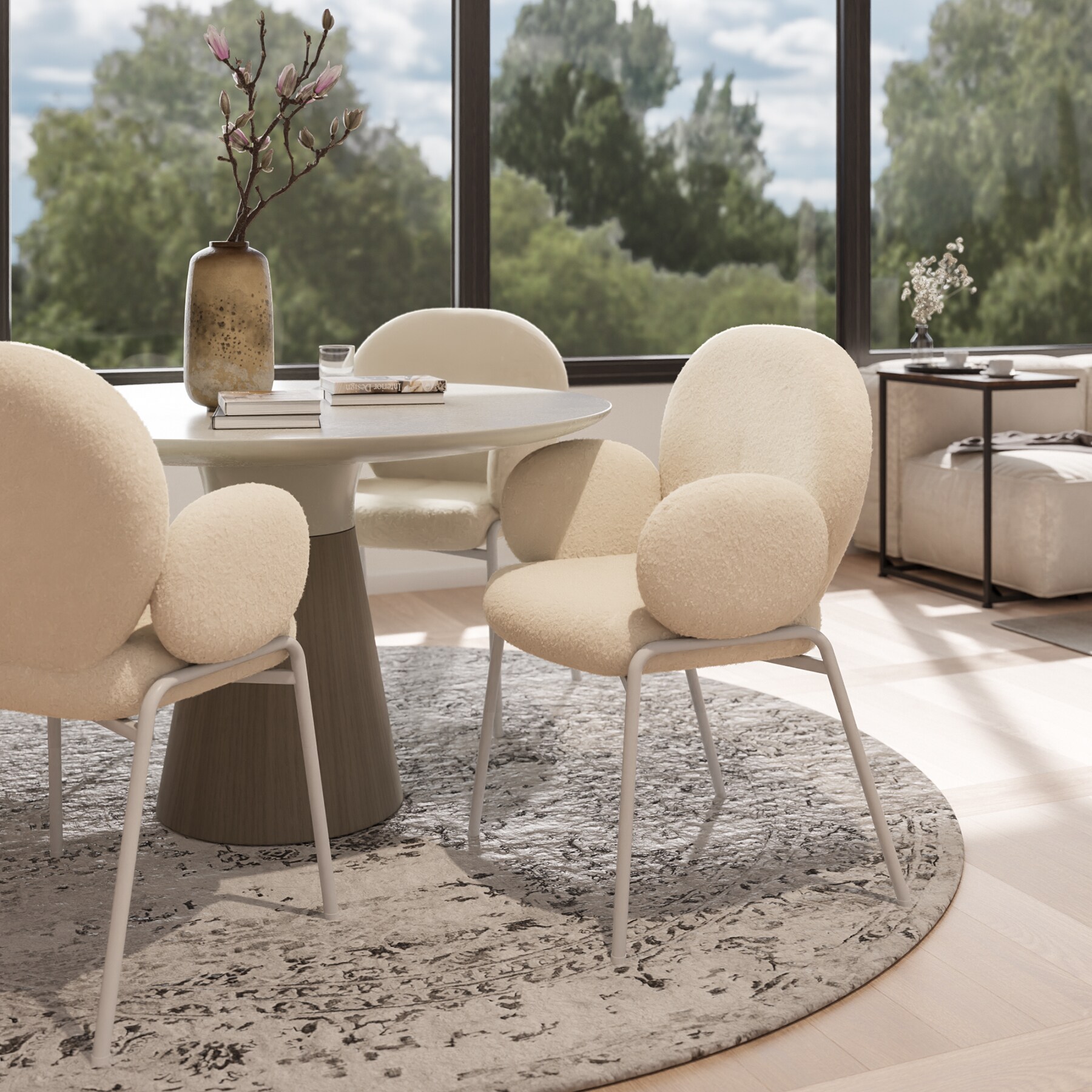 tectake® Stuhl, gepolstert mit Bouclé-Bezug, runde Stahlbeine, Belastbarkeit 120 kg, 61,5 x 62 x 90 cm