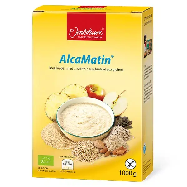 Mingau de milho-miúdo e trigo sarraceno Jentschura AlcaMatin com frutas e sementes 1000g