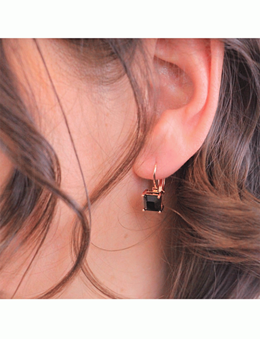 Square Earrings Black Rose Gold