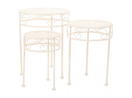 Lot de 3 cache-pots en fer forgé blanc 30x30x38h-25x25x33h-20x20x28h cm