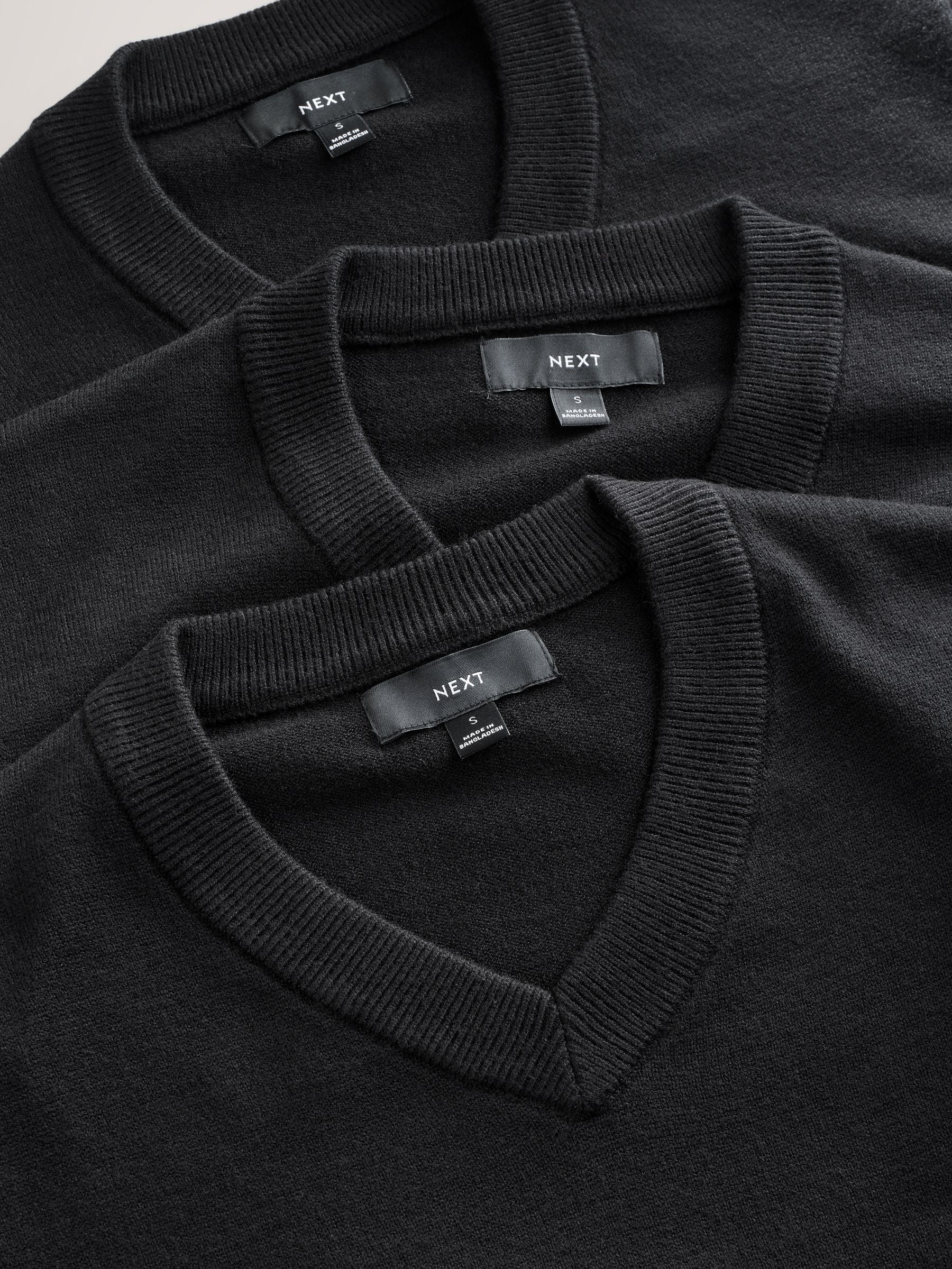Zwart - Regular Fit Soft Touch V-Neck Jumpers 3 Pack