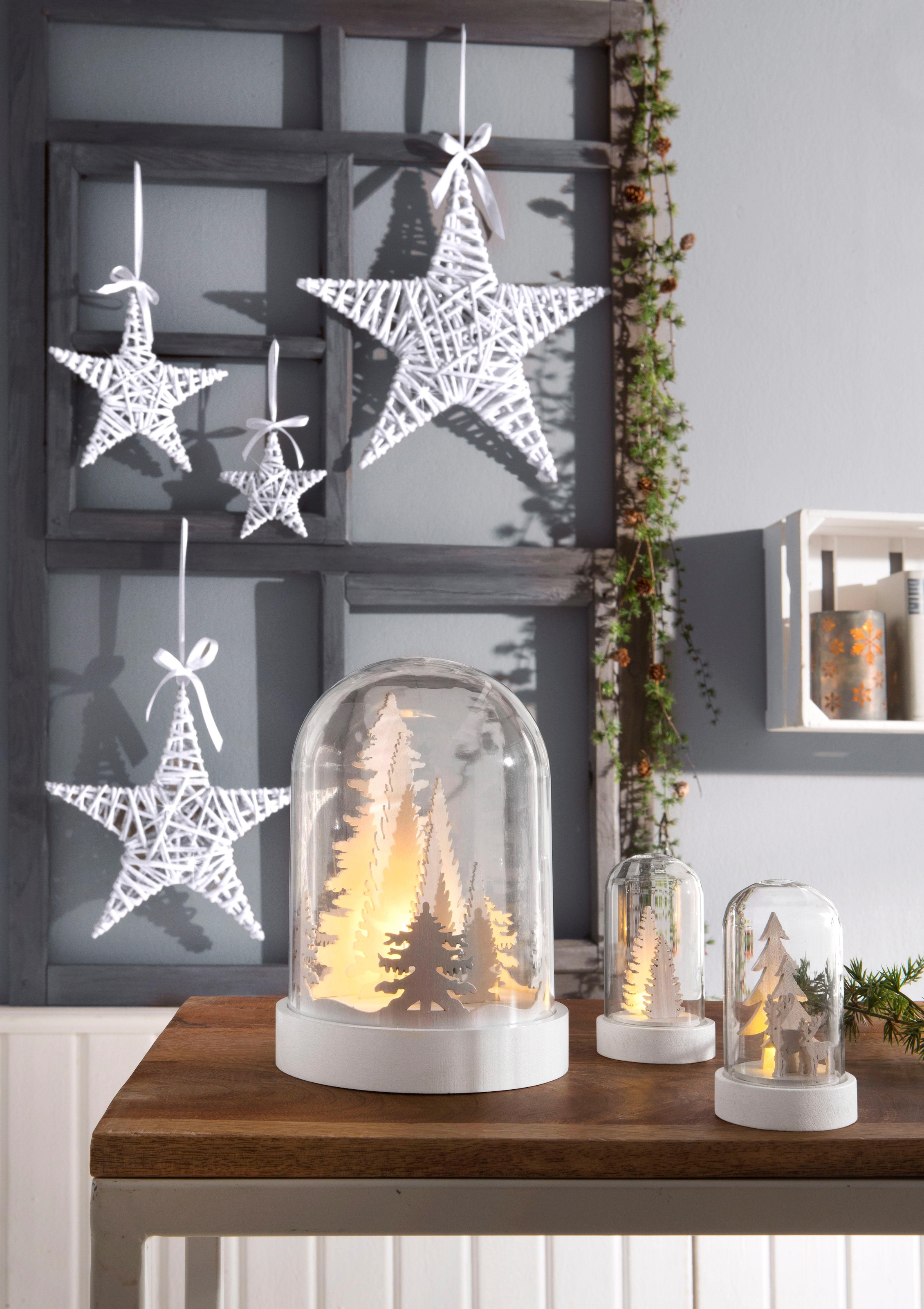 Creativ deco Dekostern »Weihnachtsstern, Weihnachtsdeko« mit Satinband, leicht silberfarben geglittert