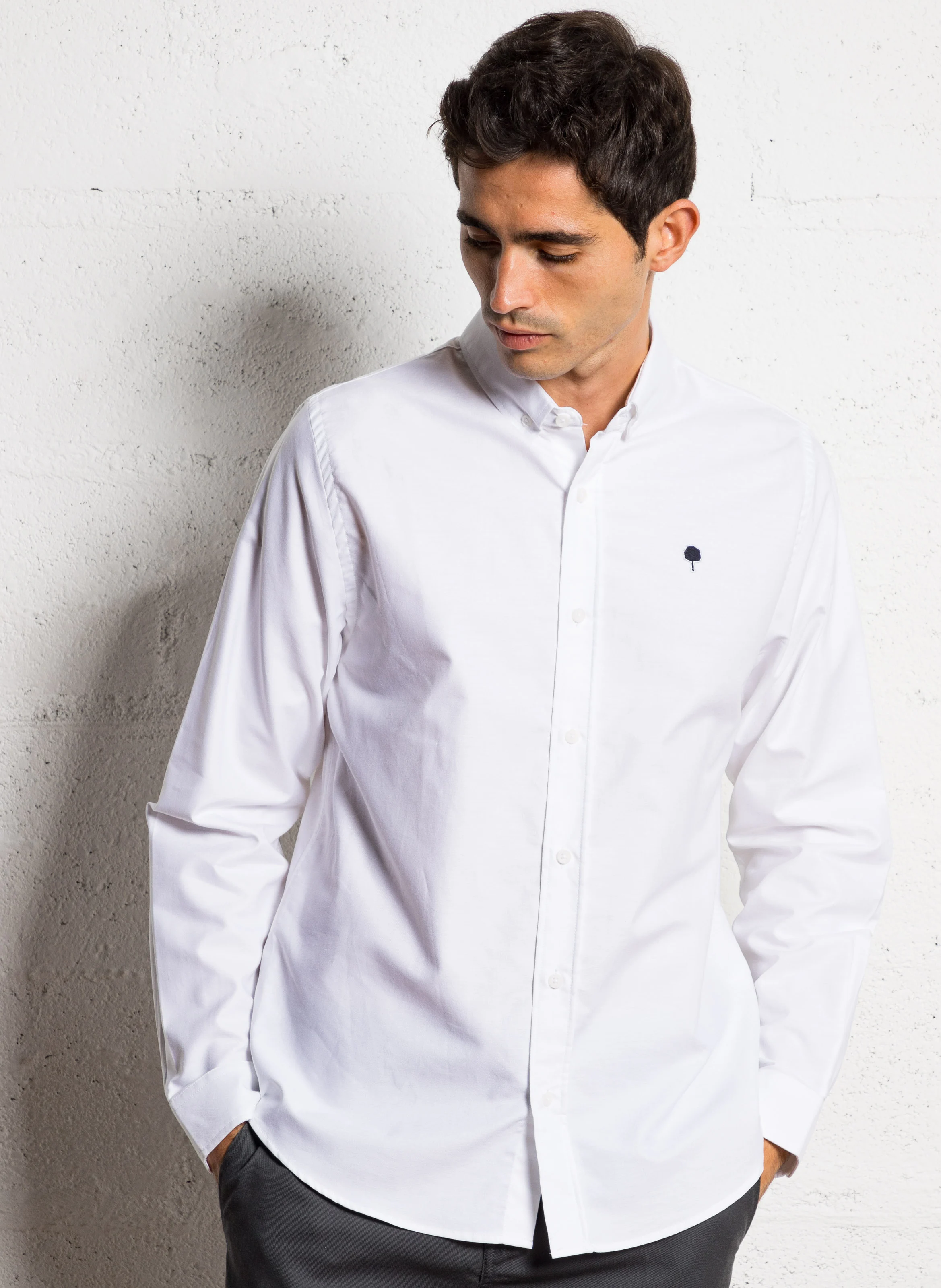 IVOY - Chemise col américain en coton bio mélangé| Blanc