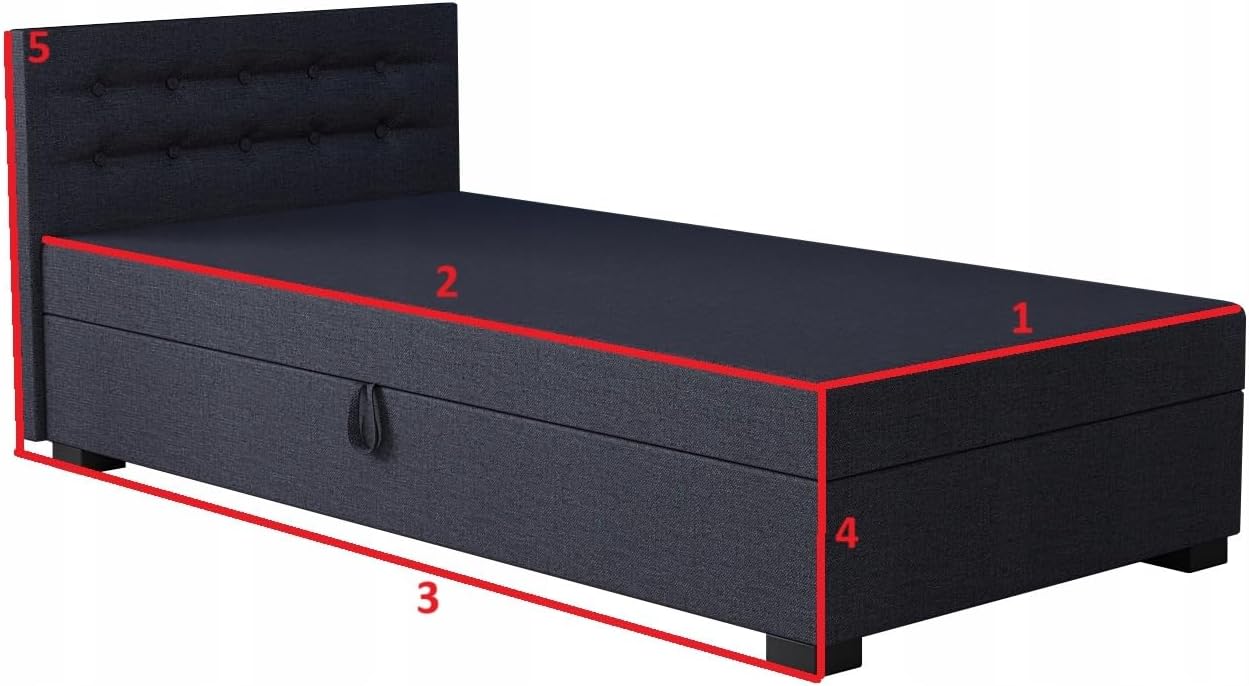 Boxspringbett Olaf 120x200x38 cm mit Schaumstoff Matratze, Bett mit Matratze, Polsterbett mit Bettkasten, Gepolstertes Einzel Bett, Schlafsofa - Graphit