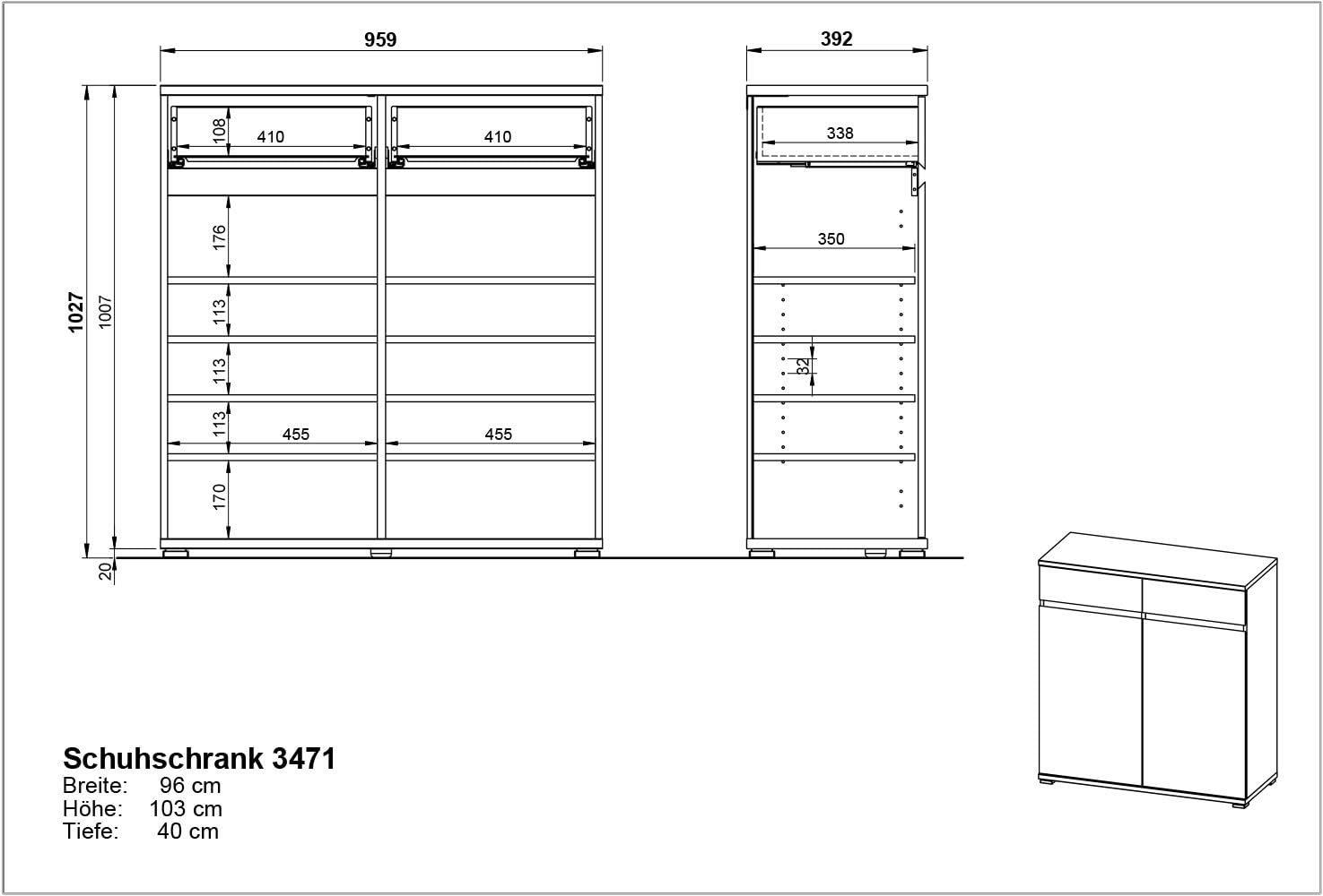 GERMANIA DIE MÖBELMACHER 3471-562 Schuhschrank, Anthrazit/Navarra Eiche, 96 x 103 x 40 cm