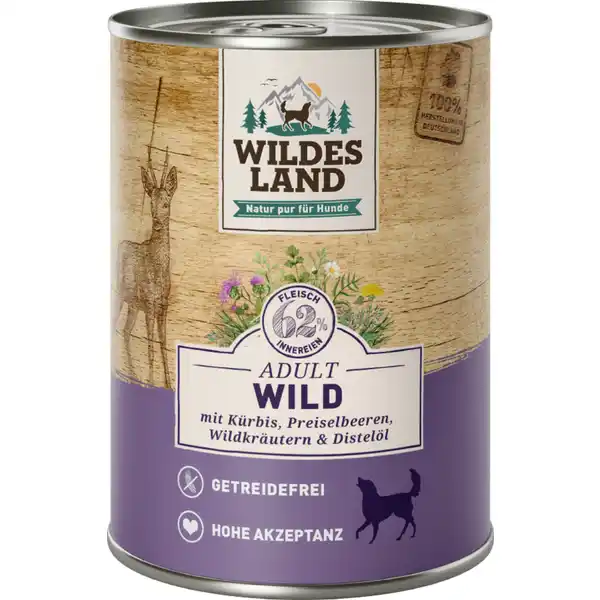 Hundefutter Adult Wild mit Kürbis, Preiselbeeren, Wildkräutern und Distelöl