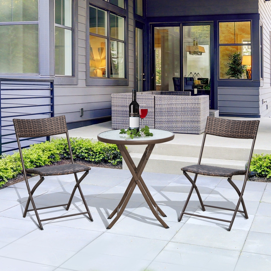 Outsunny Polyrattan Bistroset für 2 Personen braun