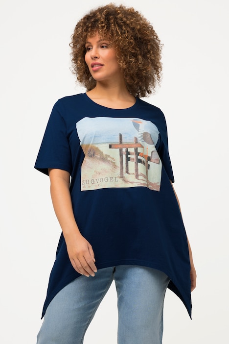 T-Shirt, Strand, A-Linie, Zipfelsaum, Rundhals, Halbarm