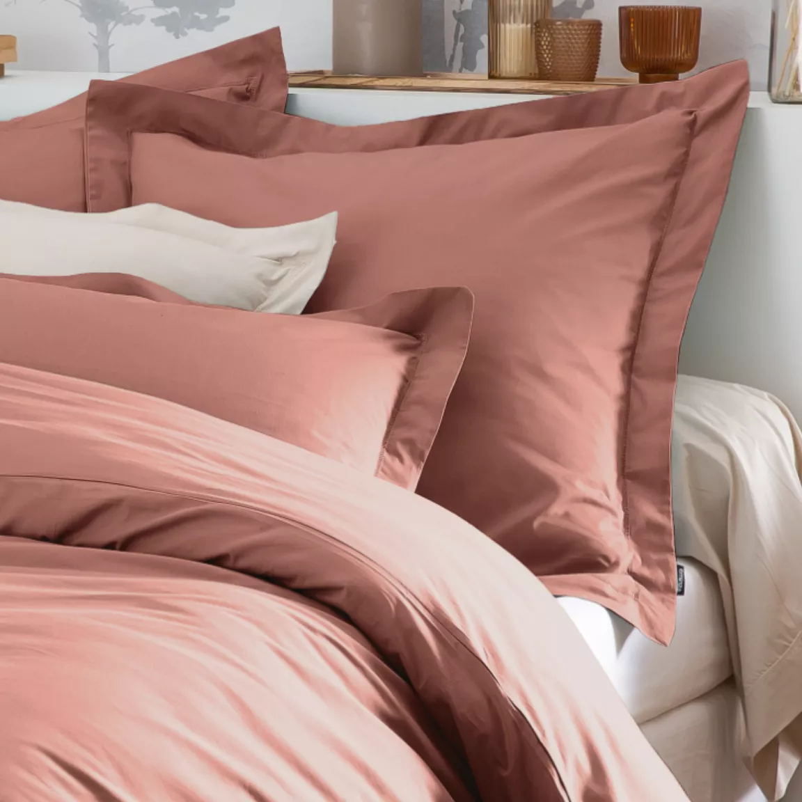 Taie d'oreiller rectangulaire percale de coton (50 x 70 cm) Cali Bois de rose