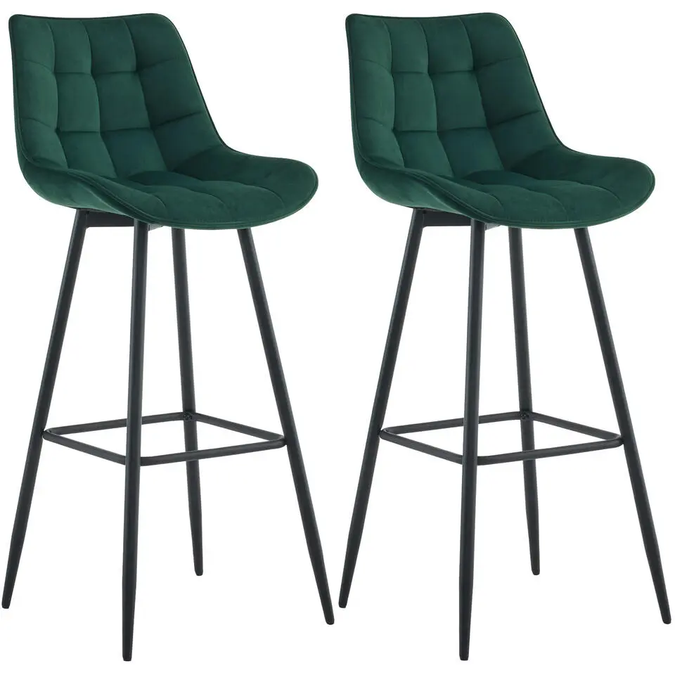 CLP Set van 2 Barkruk Dartford mat zwart Frame - Fluweel - groen