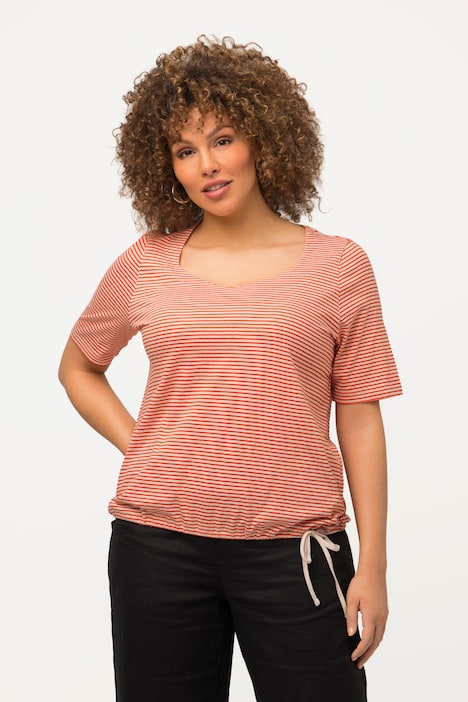 Ringelshirt, Herzausschnitt, Classic, Saumband, Halbarm
