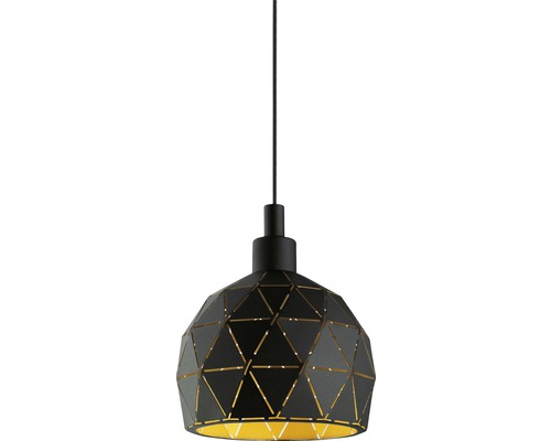 Hanglamp, 1-lichts, HxØ 110x17 cm, zwarte buitenkant, gouden binnenkant