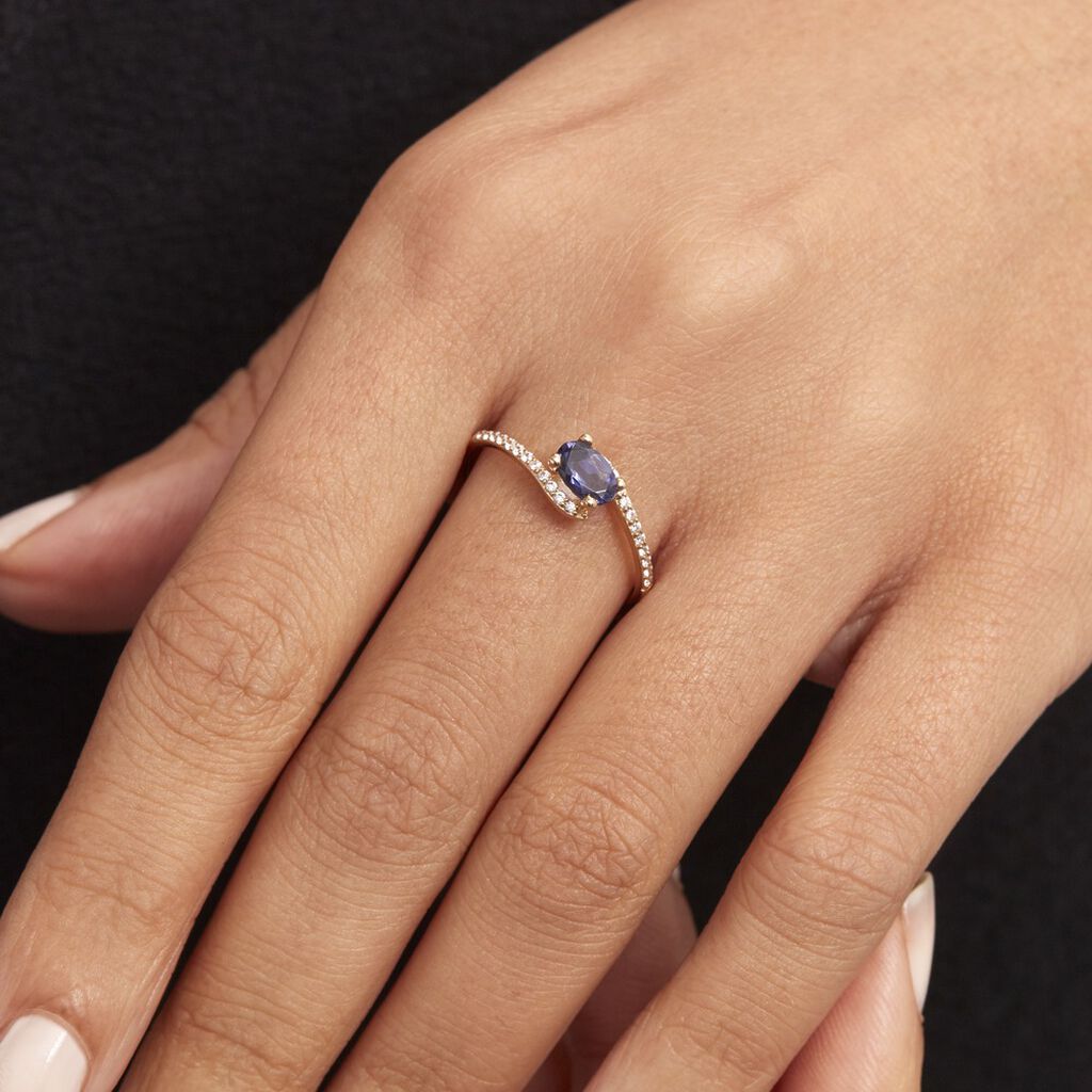 Bague Loriane Or Jaune Iolite Et Oxyde De Zirconium