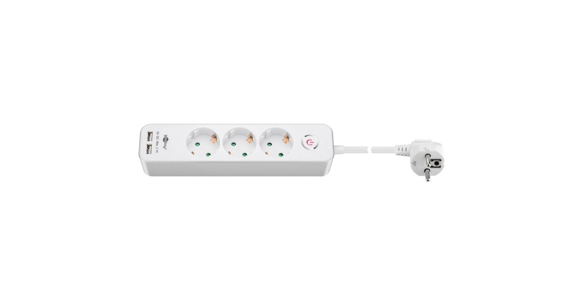 goobay3-Weg Stekkerdoos met schakelaar en USB stekkerdoos  (Wit, kabel 1.5 meter, 2x USB-A)