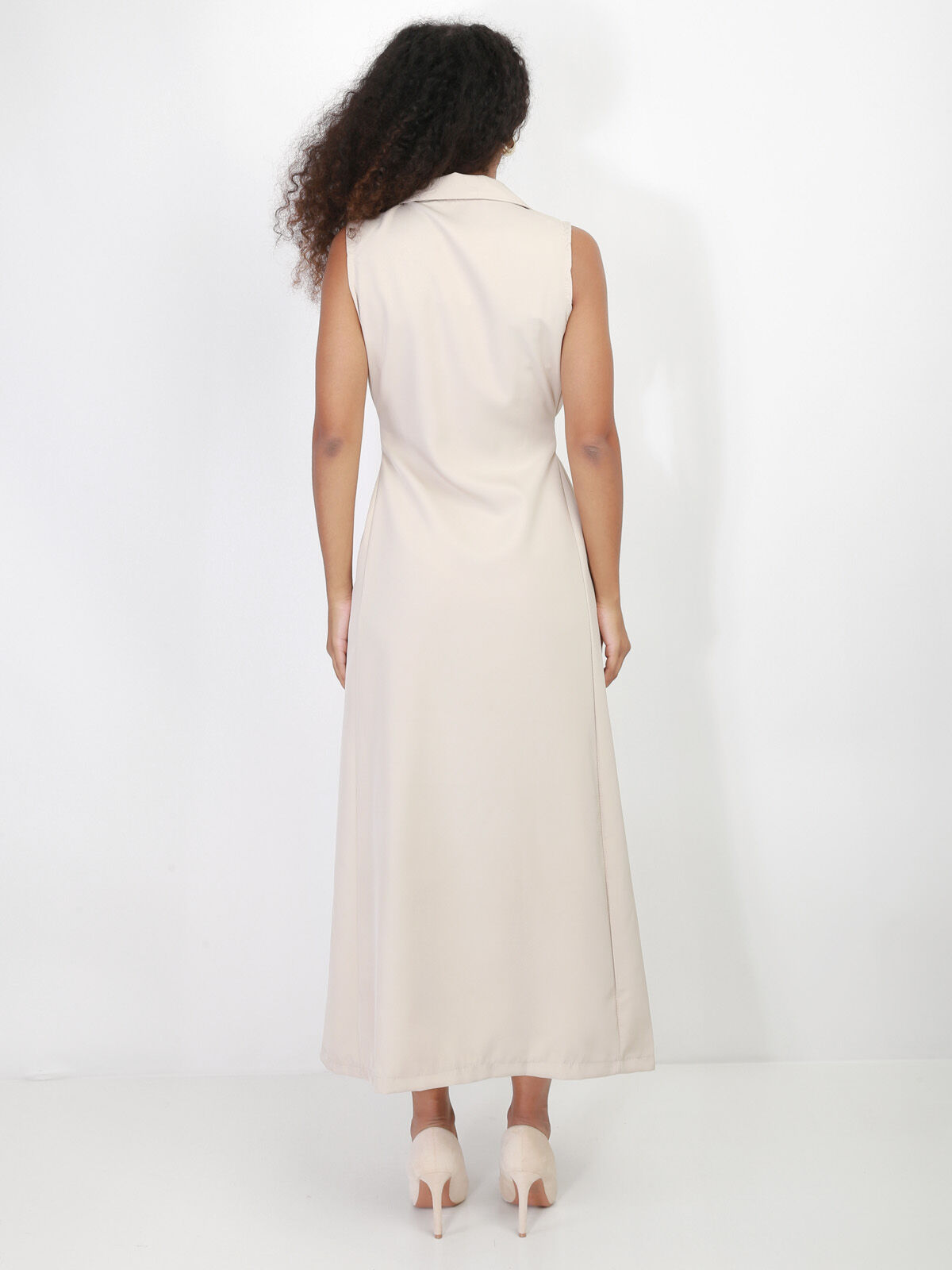 Robe longue style blazer à nouer- Beige