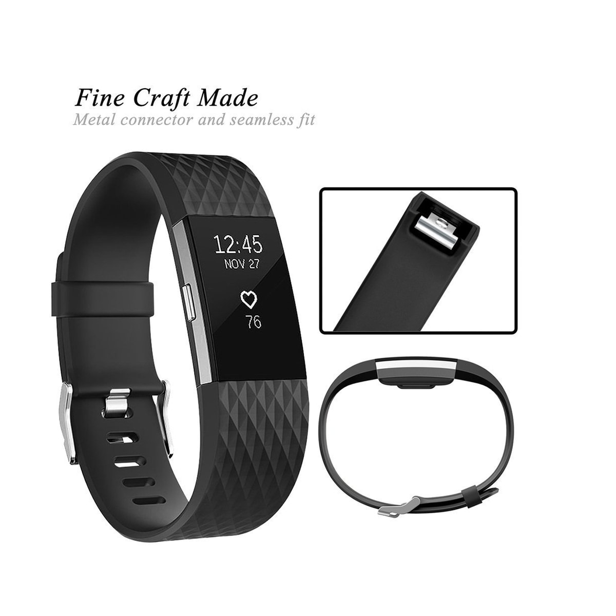 Klokkereim til Fitbit Charge 2 i svart silikon (L)