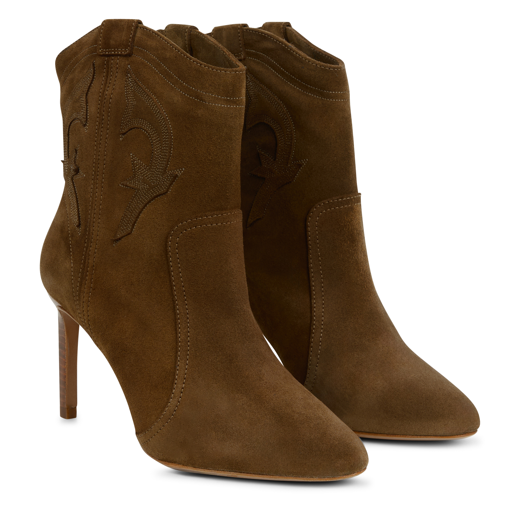 CAITLIN - Bottines à talons en cuir velours | Marron