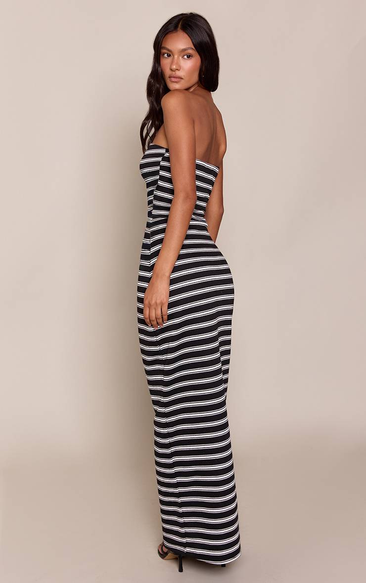 Noir Robe Longue Moulante Bandeau À Côtes Rayées