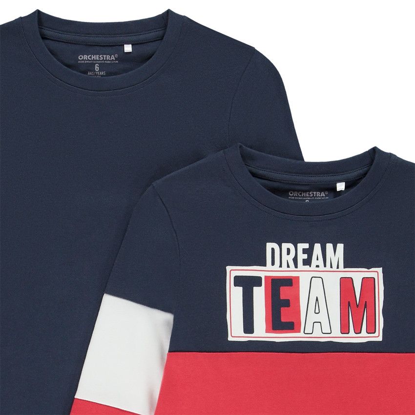 Lot de t-shirts manches longues en jersey effet color block avec print pour garçon - Bleu marine