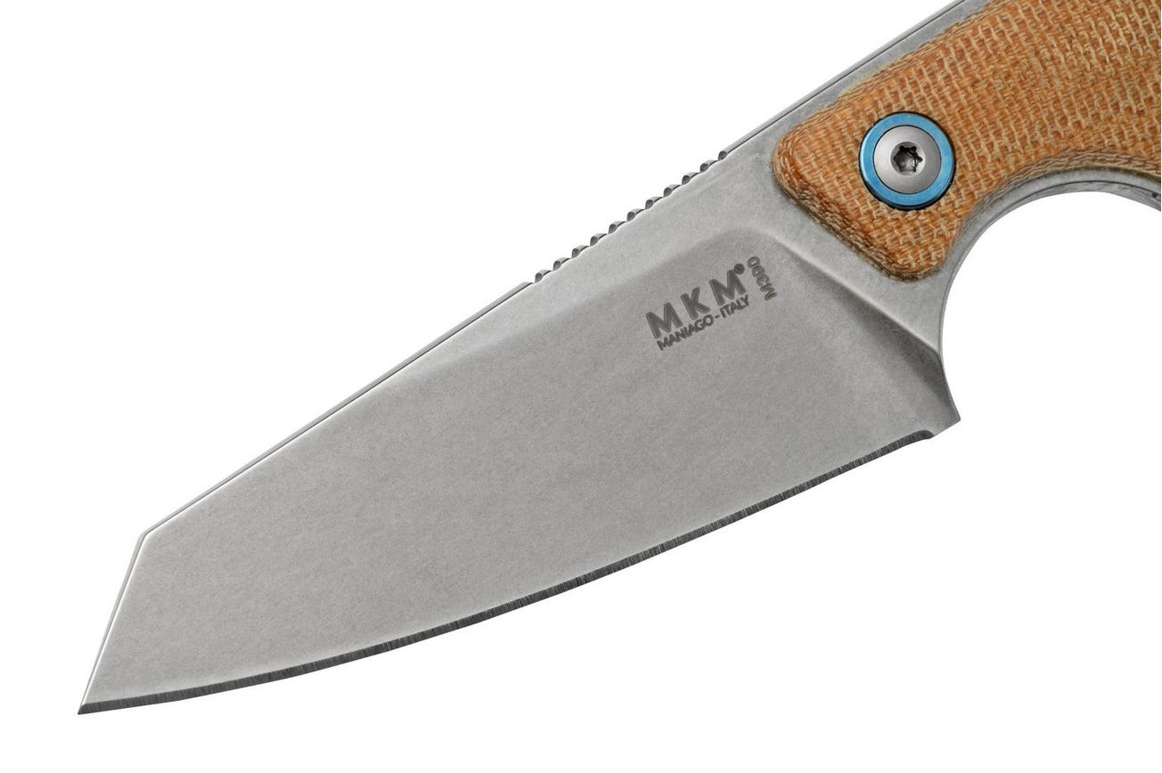 MKM Makro 2 Sheepfoot Stonewashed, Natural Canvas Micarta vaststaand mes, Jesper Voxnaes design