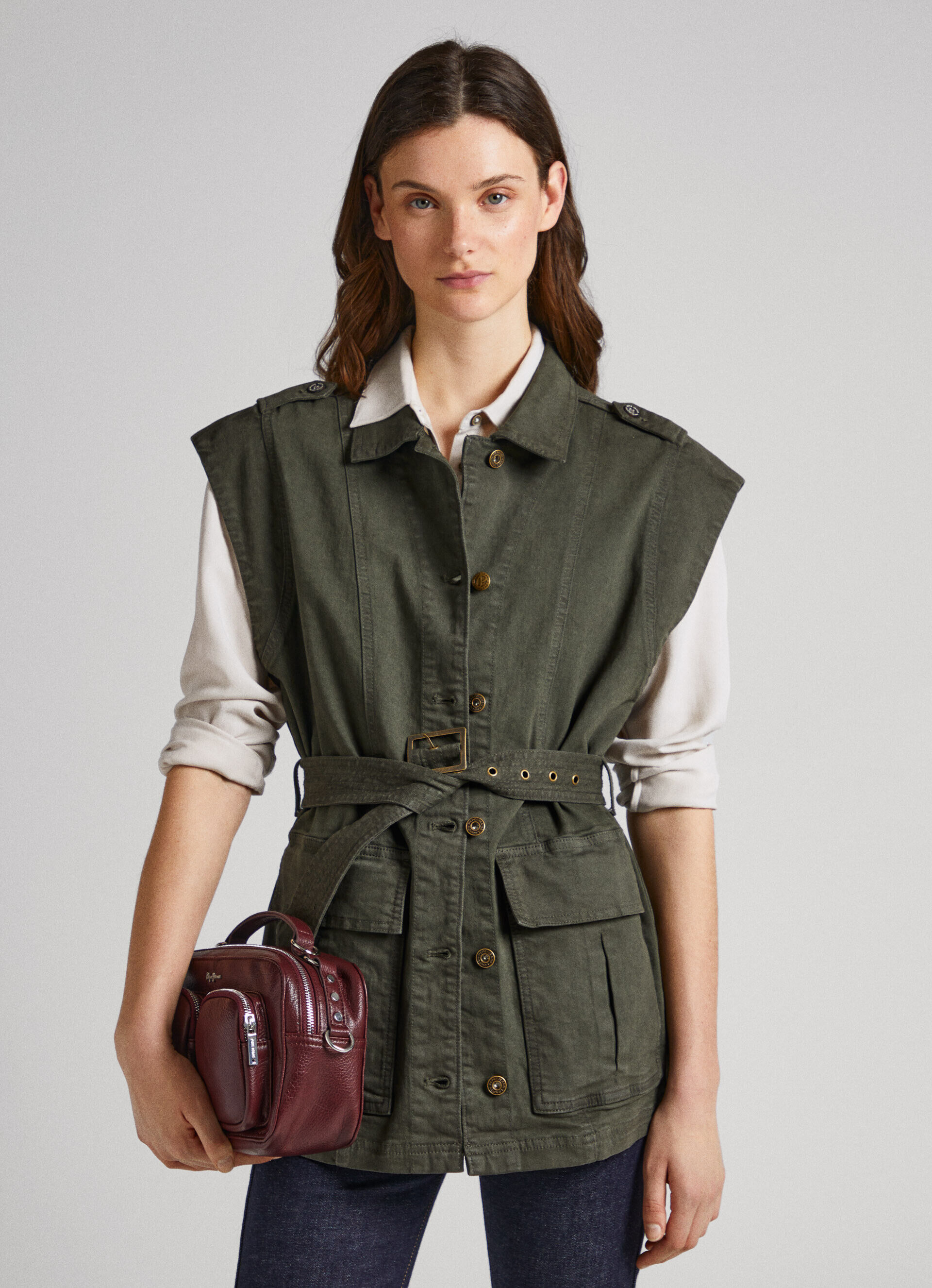 Jaqueta utilitária jeans - verde-oliva