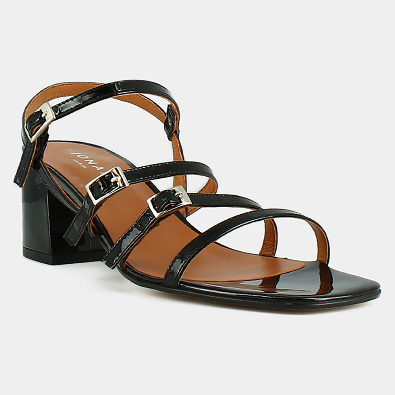 Jonak Sandales en Cuir verni Valeriane noires - Talon 5.5 cm