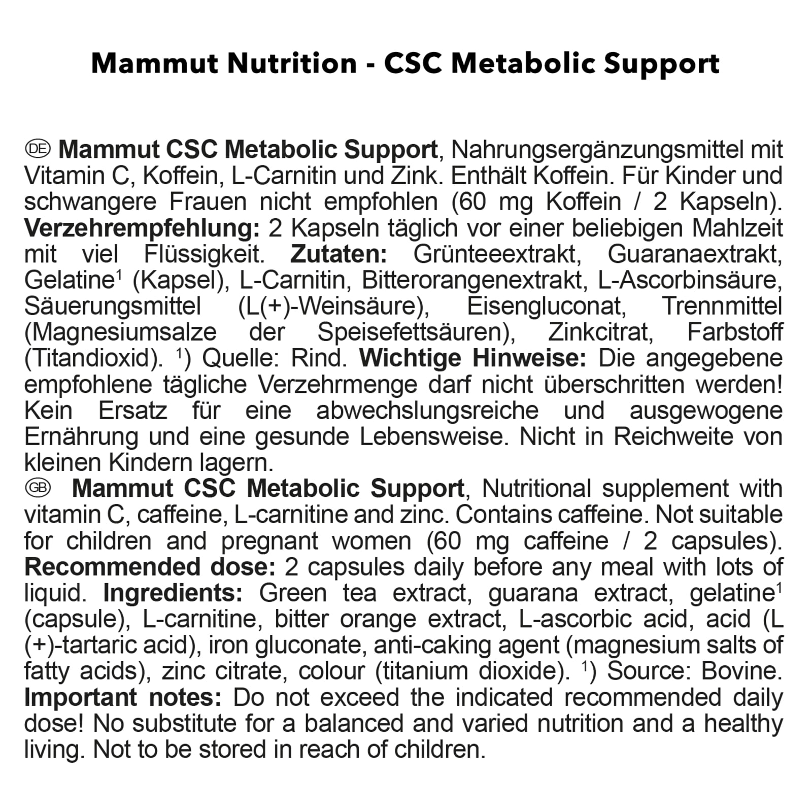 CSC Metabolic Support (150 Kapseln)