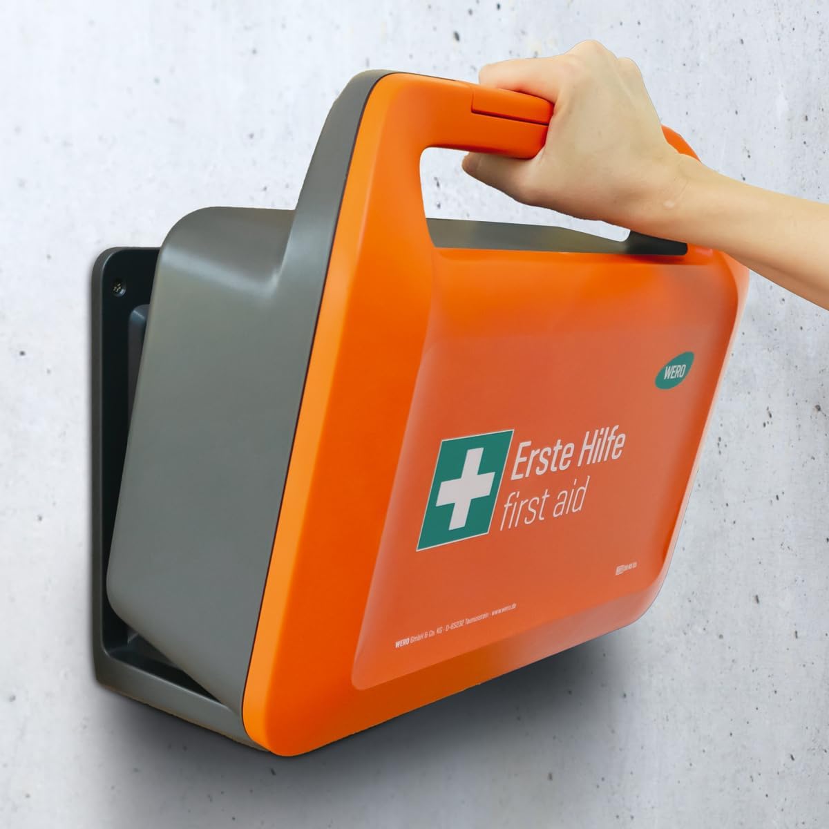 Erste-Hilfe-Koffer WERO Smart Case groß DIN 13169 - kompakt, robust & übersichtlich - staub- & spritzwassergeschützt - mit Farbleitsystem - mit Wandhalterung - mit MasterTex Pflaster