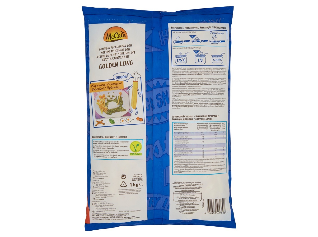 BATATAS MCCAIN PRÉ FRITAS GOLDEN LONG 1KG