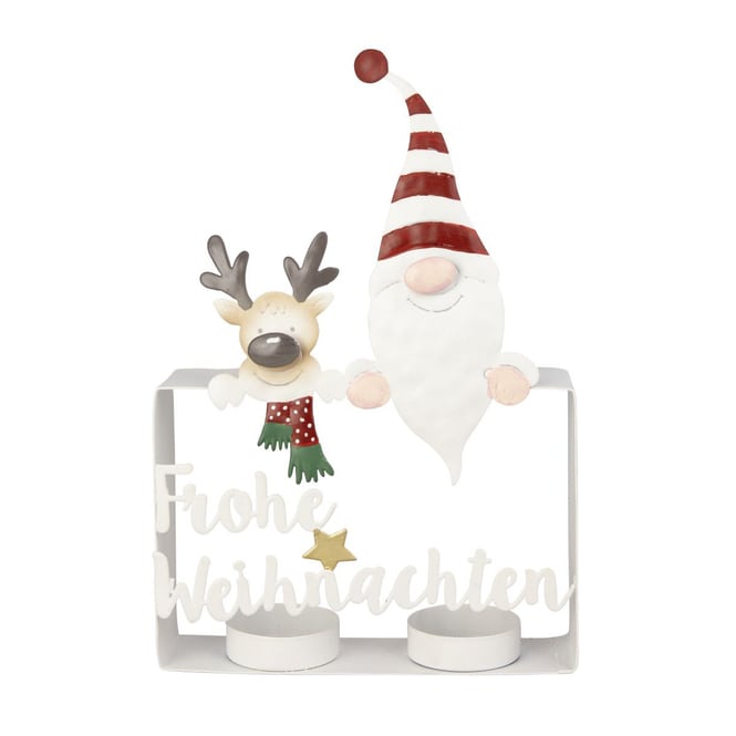 Teelichthalter - Frohe Weihnachten - weiß/rot - ca. 15 x 4 x 22 cm