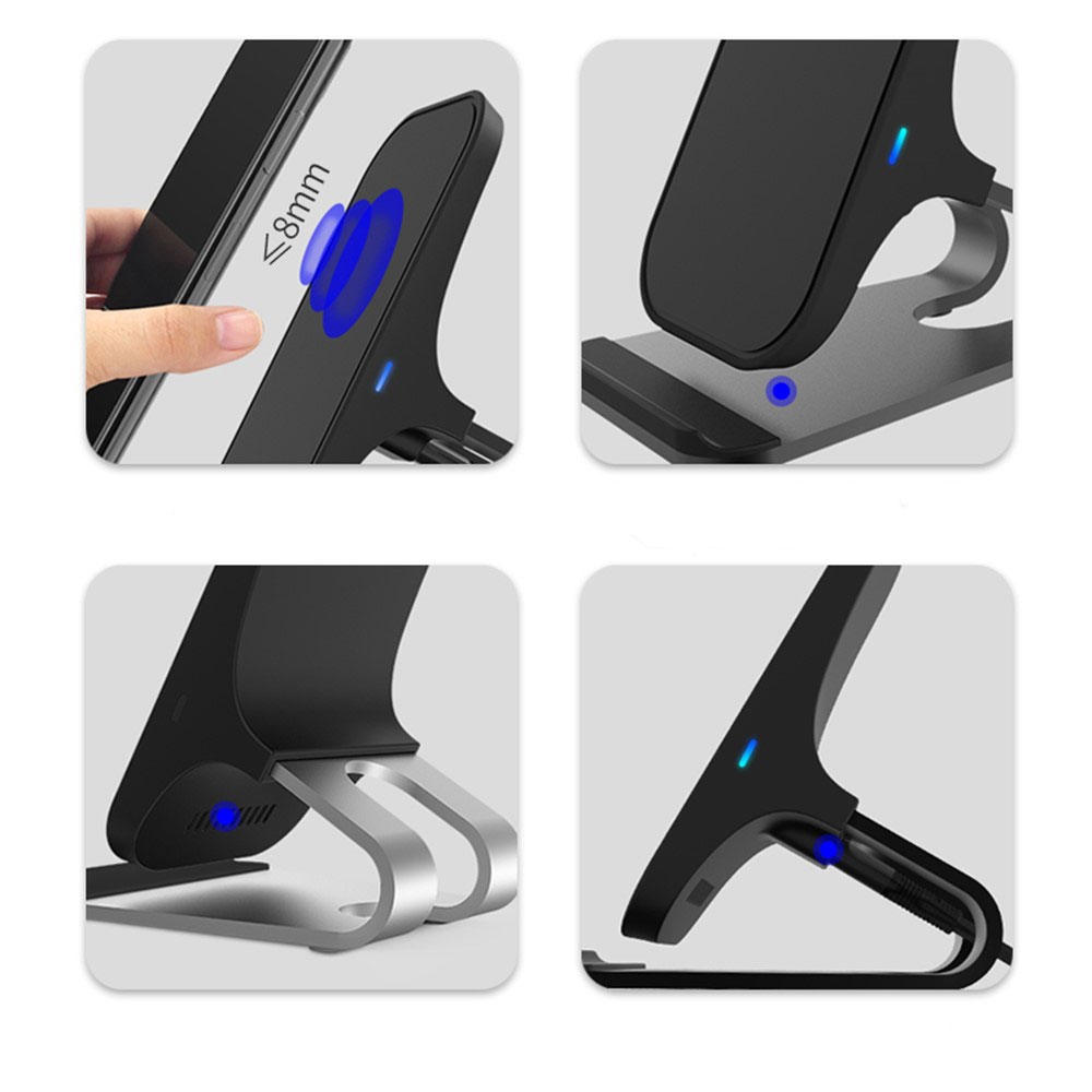 (15W) Qi Wireless Charger Induktions Fast Charge Ladegerät Halterung Ständer - Schwarz / Silber