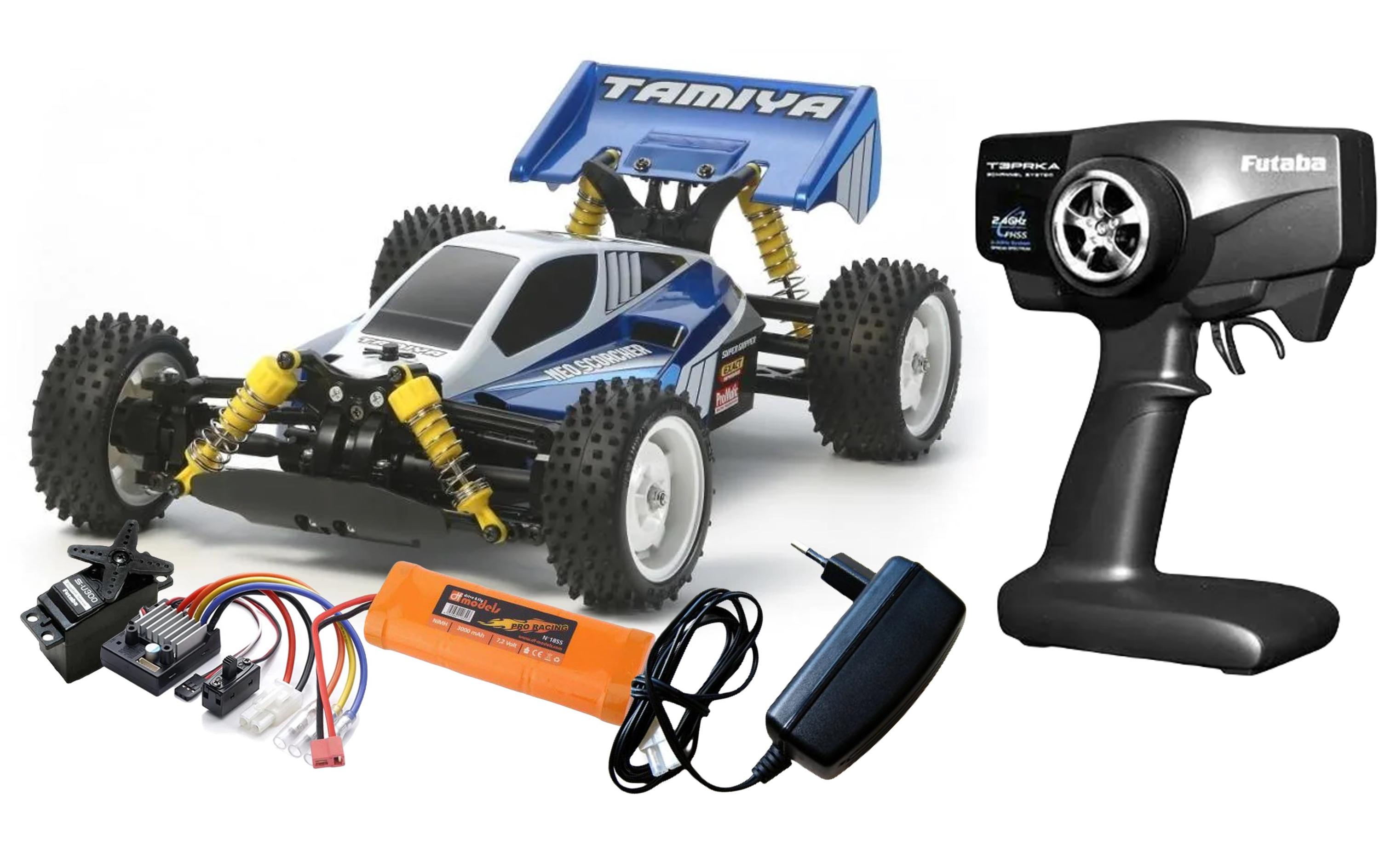 Buggy Neo Scorcher 4WD TT-02B Bausatz Starterset, 1:10<br>Tamiya Buggy Bausatz Set für Einsteiger mit Futaba RC-Anlage
