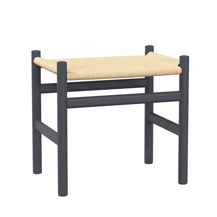 Carl Hansen - CH53 Hocker, Buche soft anthrazit lackiert / Naturgeflecht