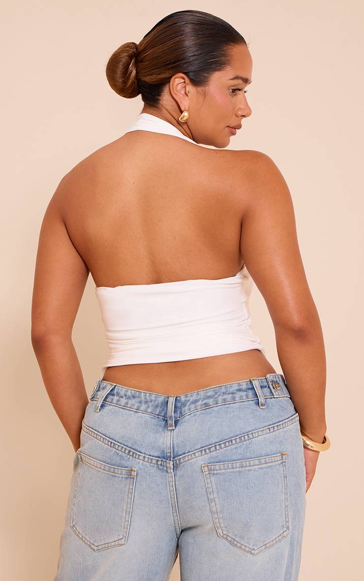 Blanc Top Col Américain En Tissu Slinky Shape