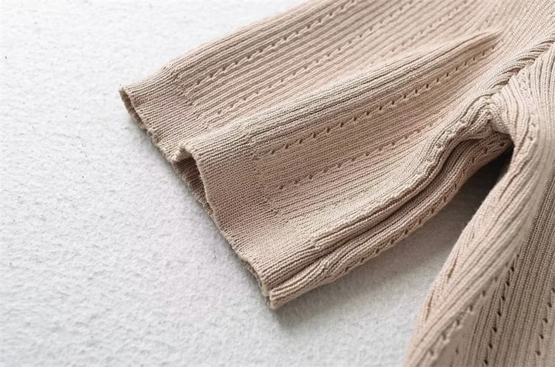 Bolgivy - Gebreide midi-jurk met korte mouwen en V-hals