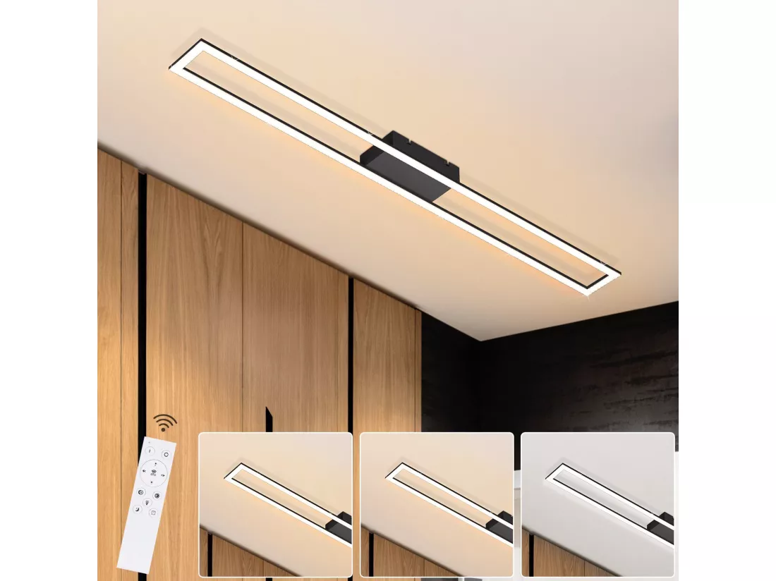 NETTLIFE LED plafonnier chambre 40W réglable avec télécommande 108CM lampe de salon moderne noir pour