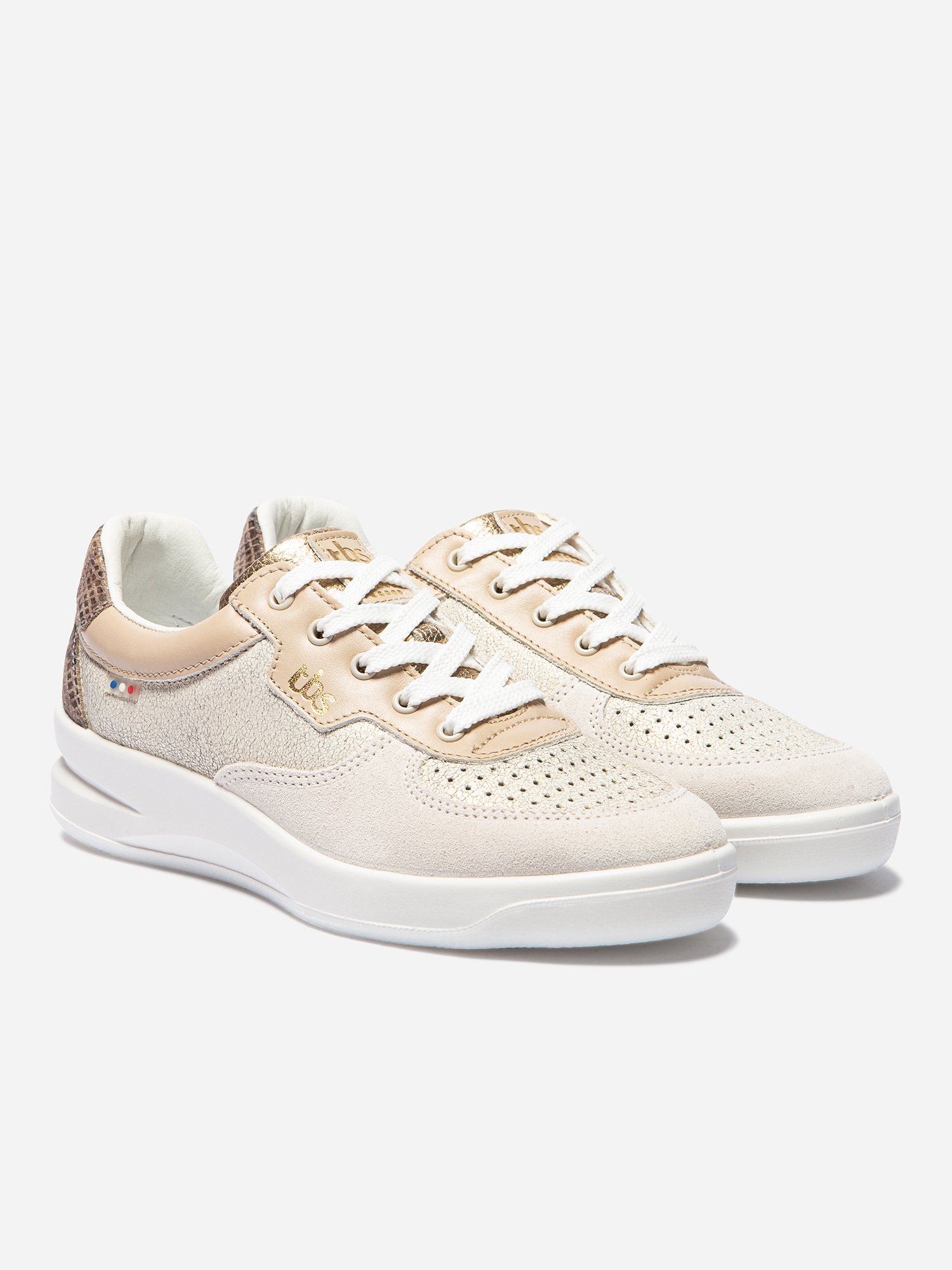 Baskets Femme Dessus Cuir Fabriquées en France Blanc et Beige