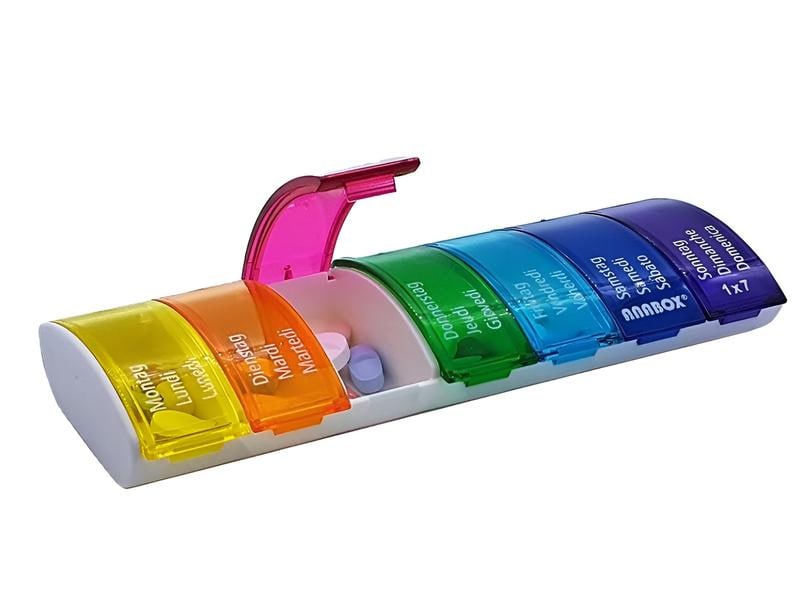 Anabox Medidispenser 1 x 7 bunt DE/FR/IT Medikamentenbox