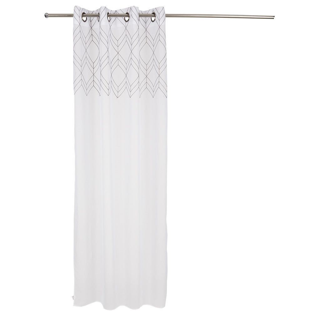 Voilage à oeillets blanc motif géométrique argenté 140x240cm - Scandi