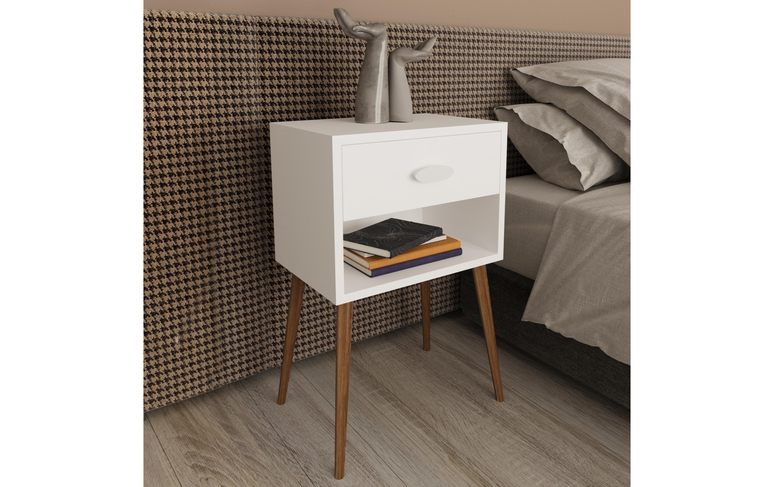 Nachttisch Singol XL 45 x 70 cm, WeissNachtschrank im Retro-Design