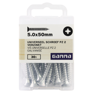 GAMMA schroef universeel platkop verzinkt 5.0x50 mm 30 stuks