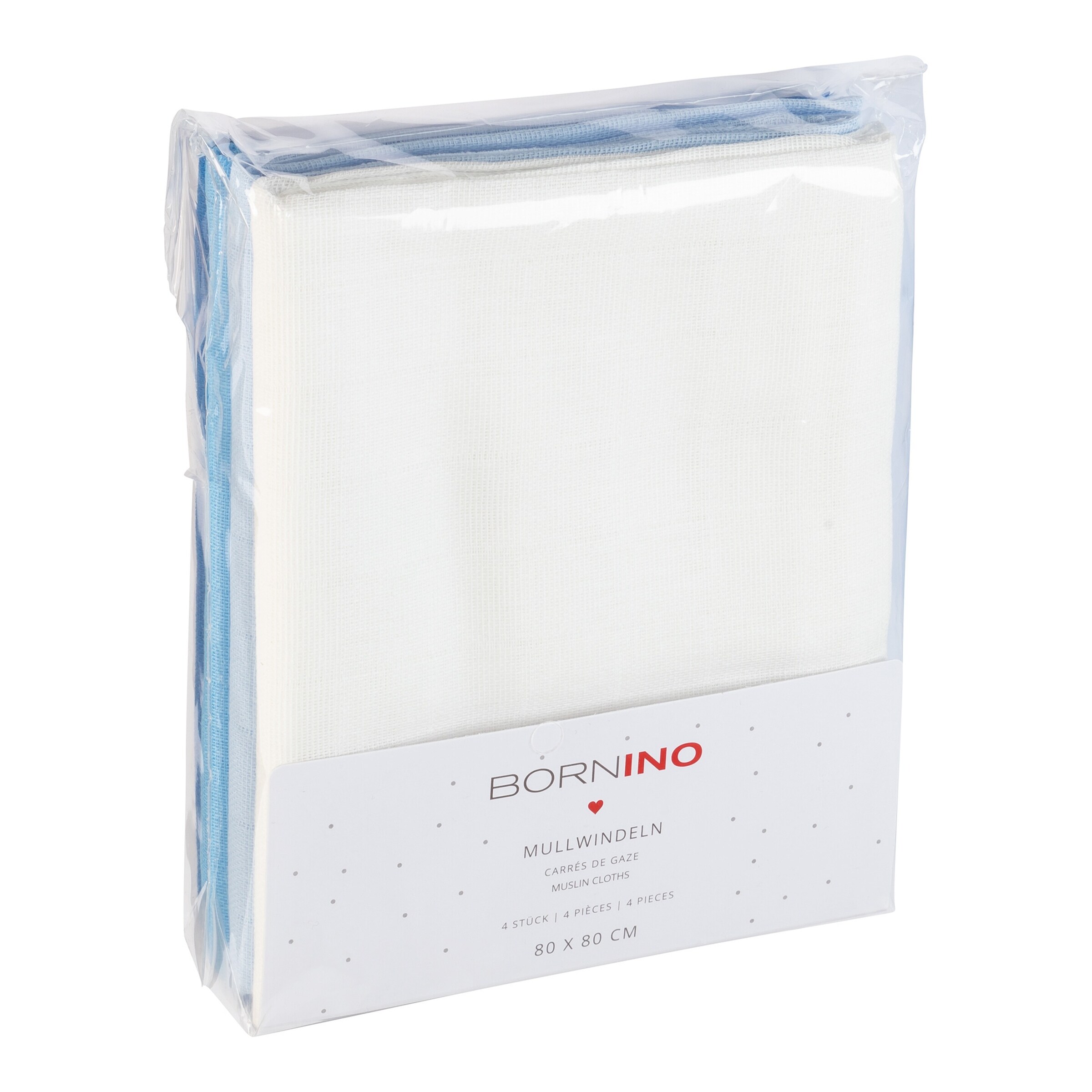 Bornino - Lieblinge 4er-Pack Mullwindeln 80x80 cm blau