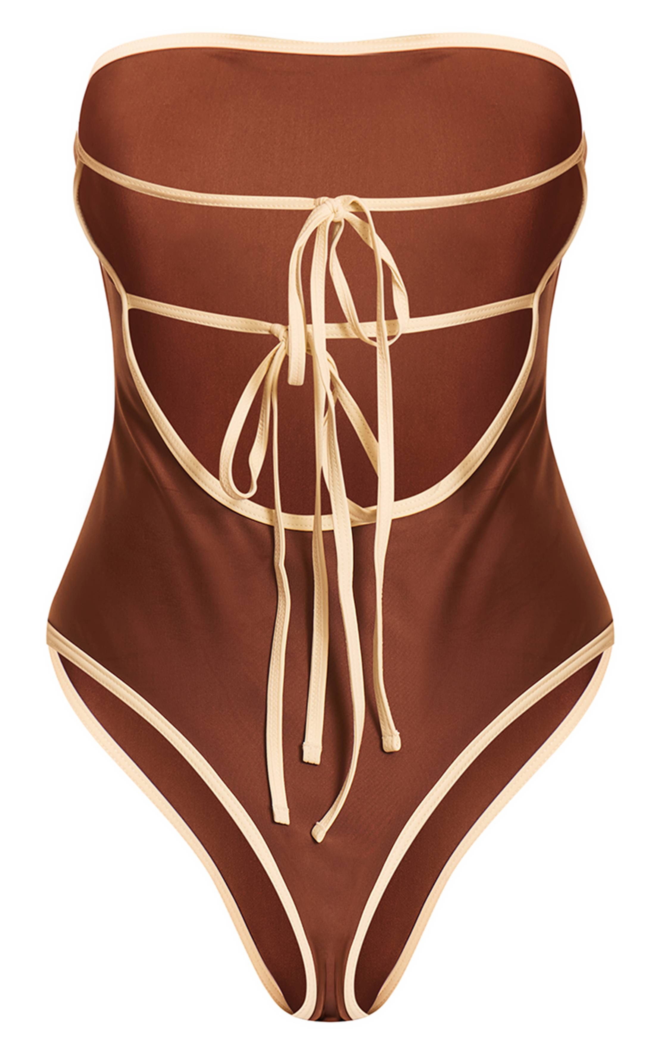Chocolat Maillot De Bain À Dos Noué Avec Bordure Contrastante