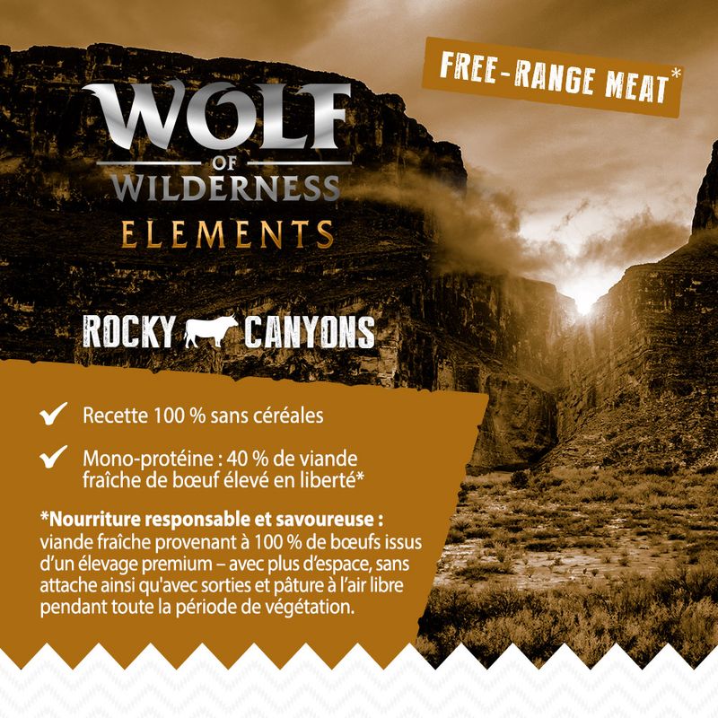 Wolf of Wilderness Rocky Canyons bœuf élevé en liberté - sans céréales