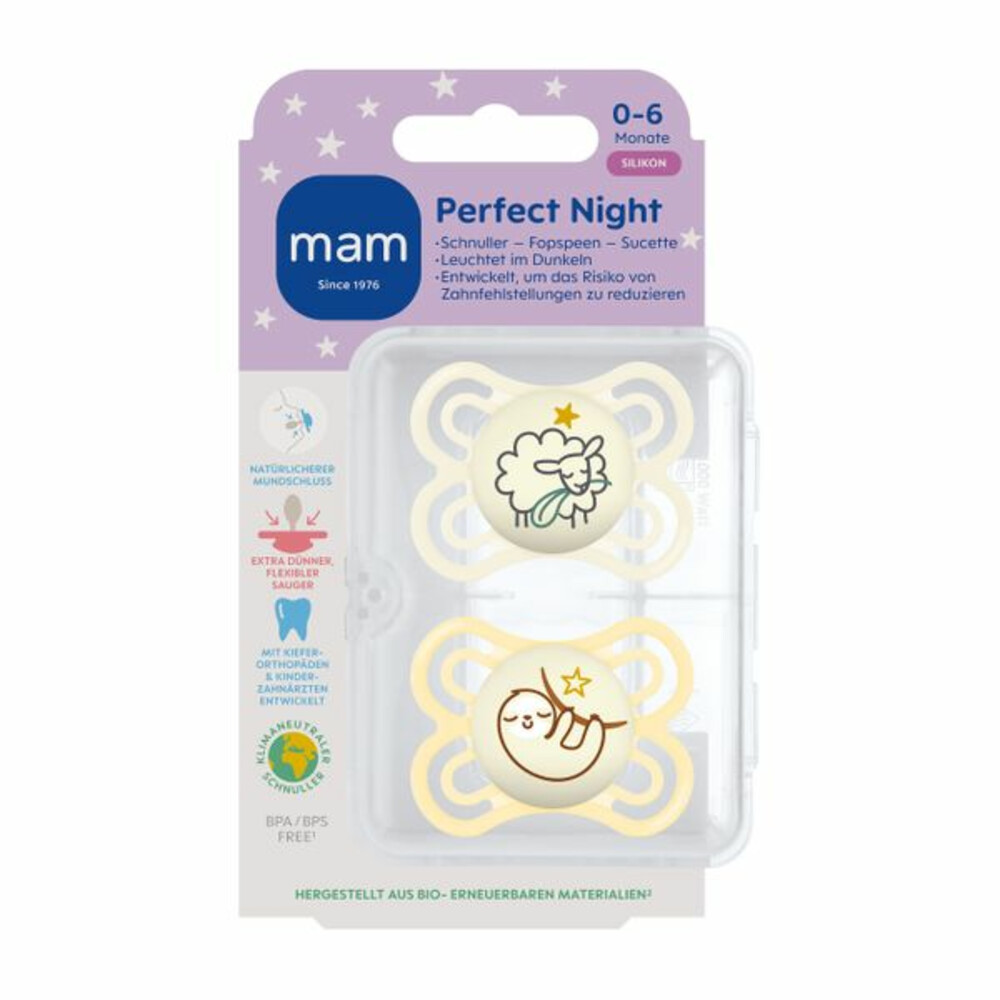 MAM Fopspeen Perfect Night Silikon 0-6 mnd Universeel2 stuks