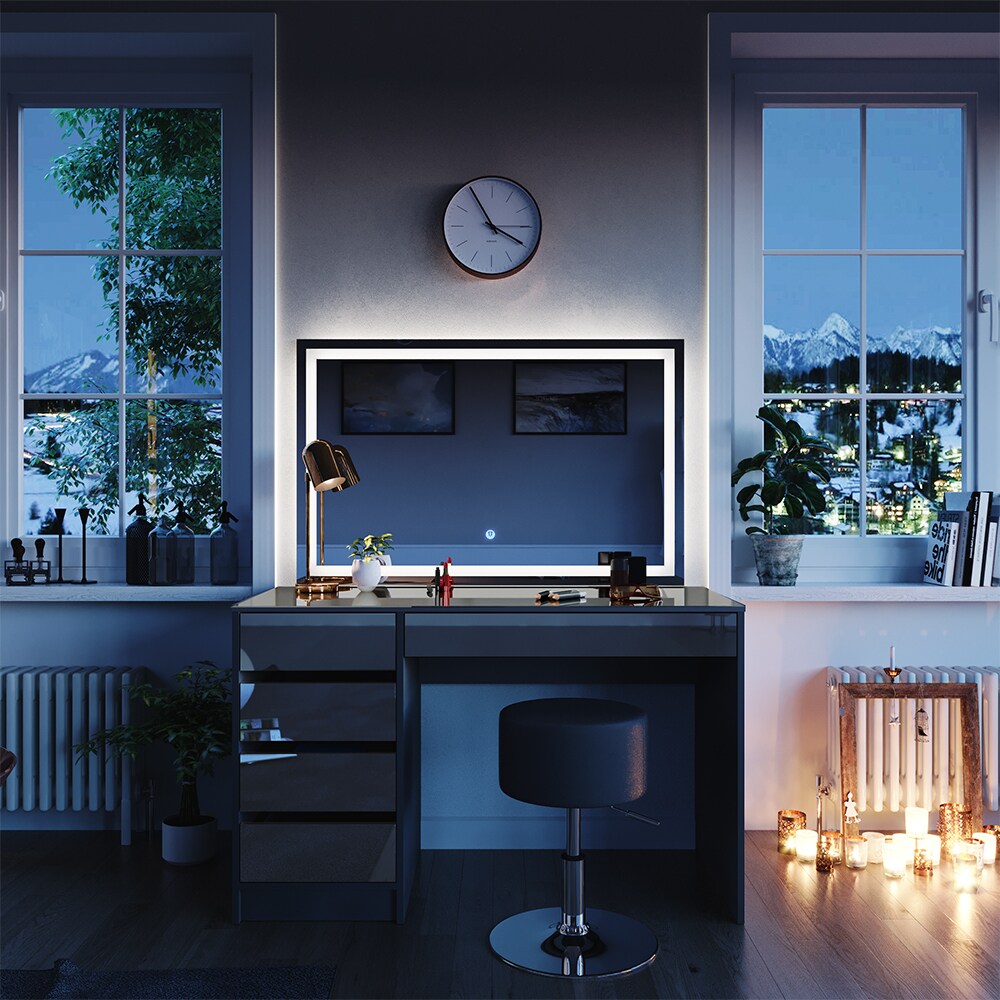 VICCO Schminktisch Sherry Anthrazit Hochglanz Frisiertisch LED Spiegel Hocker