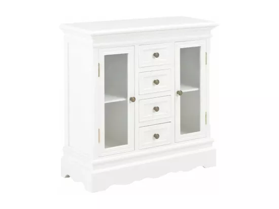 Commode 2 portes 4 tiroirs pin massif blanc Frenchy
