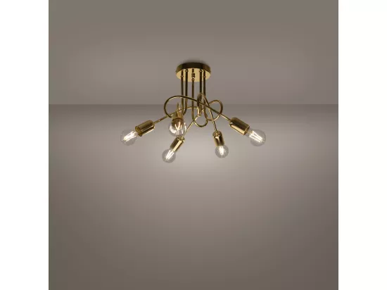 Lustres Supeł industriel en acier - 5 sources lumineuses - L.55 x H.35 cm - éclat doré